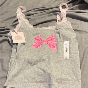 Love Shack Fancy Pink Bow Gray Tank Top